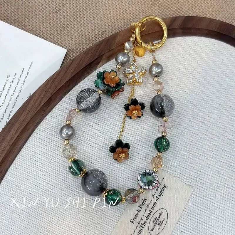 Luxury Floral Crystal Beaded Bag Charm & Keychain
