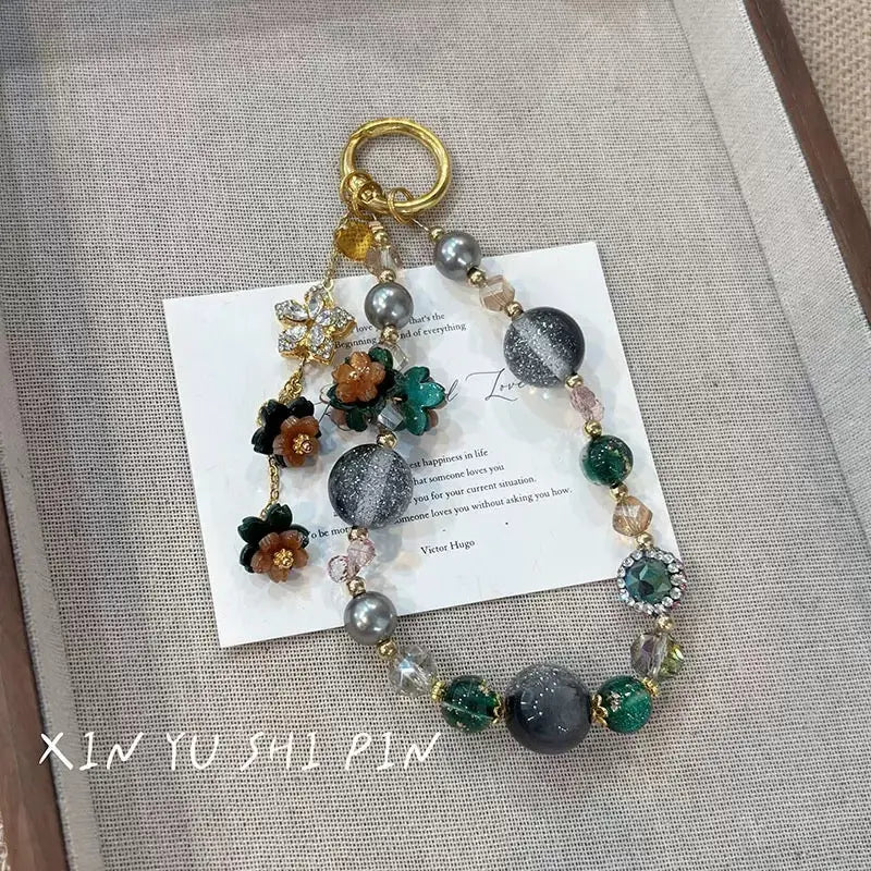 Luxury Floral Crystal Beaded Bag Charm & Keychain