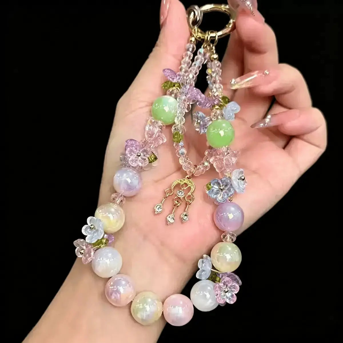 Enchanted Garden Floral Pearl Beaded Bag Charm & Keychain