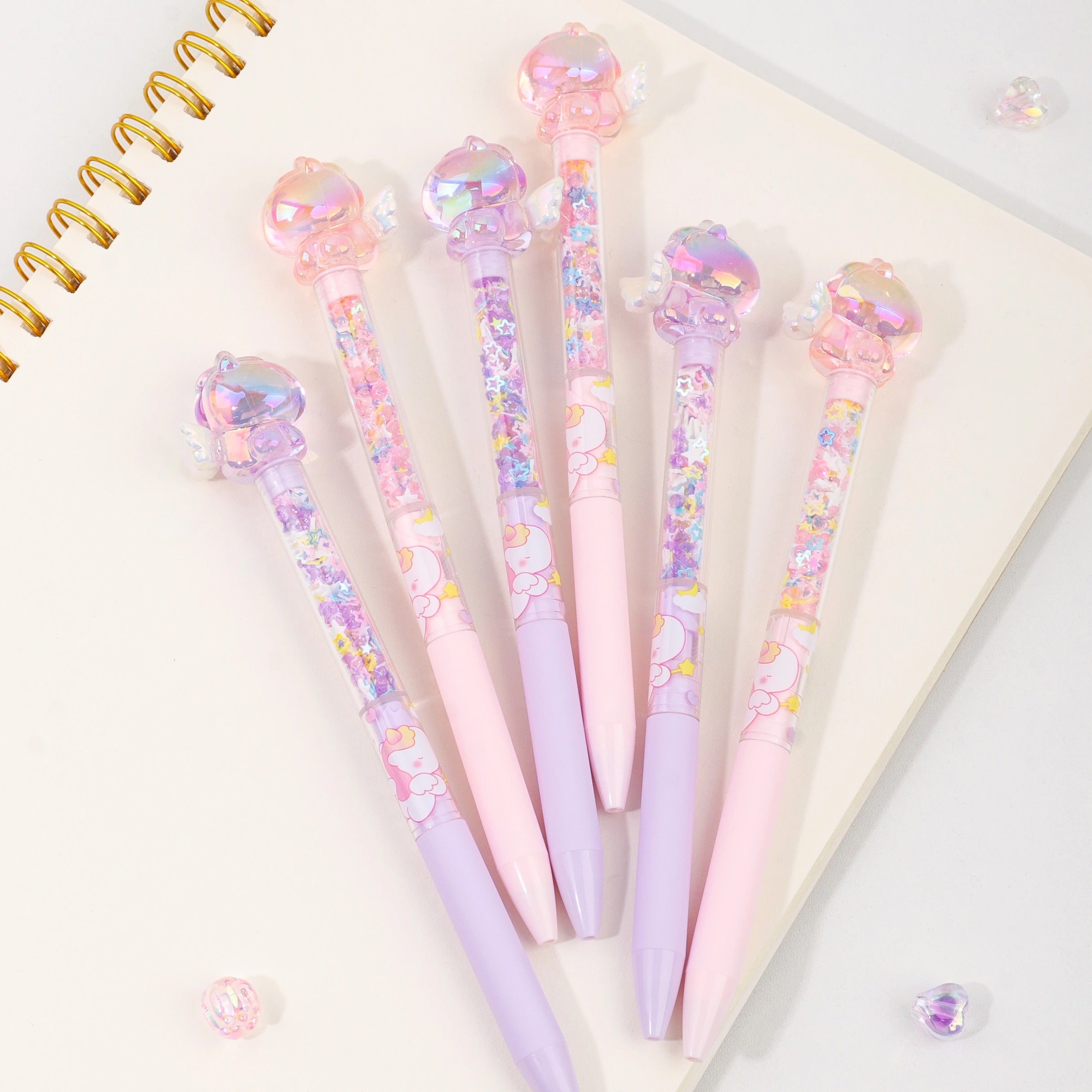 Kawaii Winged Bear Glitter Shake Gel Pen 0.5mm Black Ink Cute Star Confetti Pen