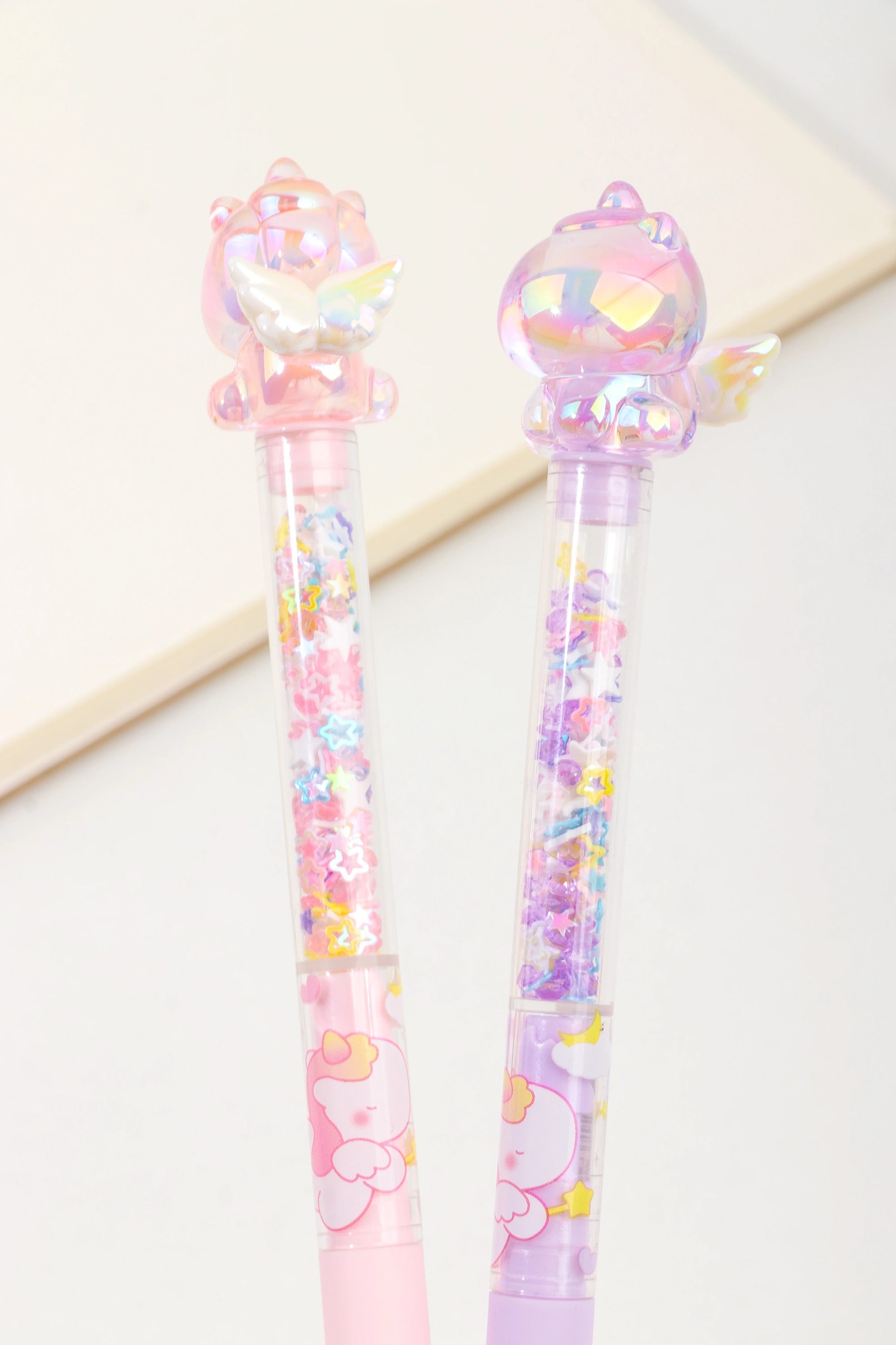 Kawaii Winged Bear Glitter Shake Gel Pen 0.5mm Black Ink Cute Star Confetti Pen