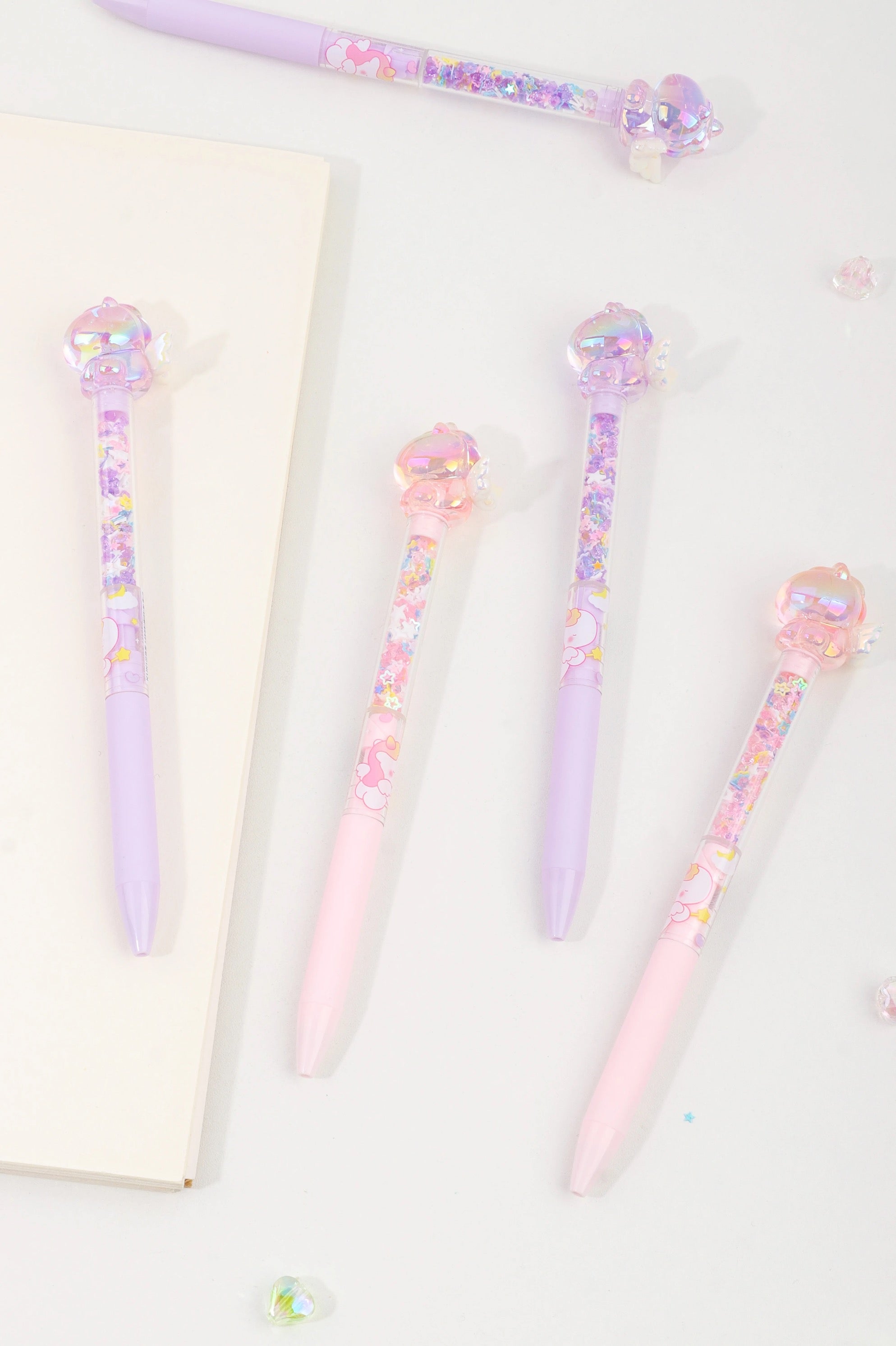 Kawaii Winged Bear Glitter Shake Gel Pen 0.5mm Black Ink Cute Star Confetti Pen