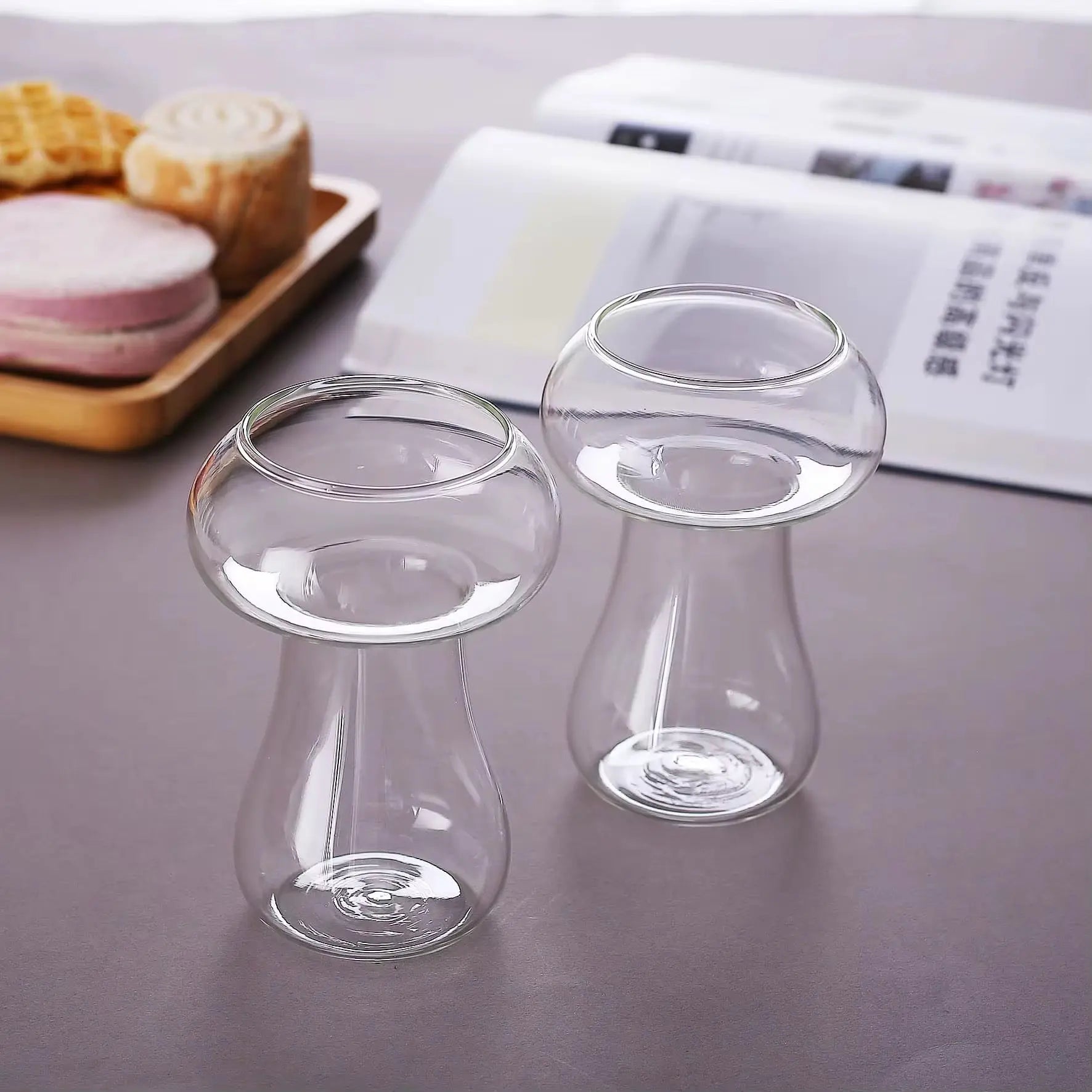 Mushroom-Shaped Cocktail Glass with Straw Creative Drinkware Glass