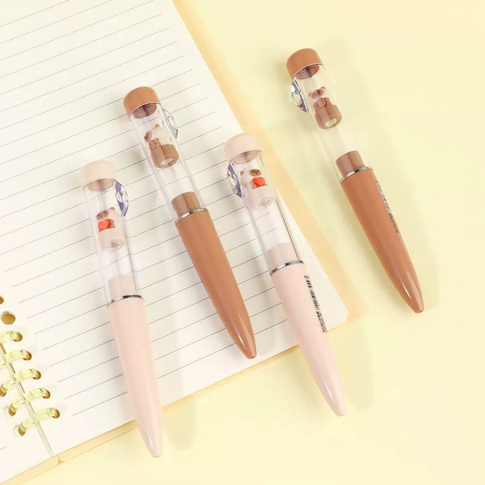 Kawaii Bear Shaker Gel Pen 0.5mm Black Ink Cute Floating Bear Writing Pen