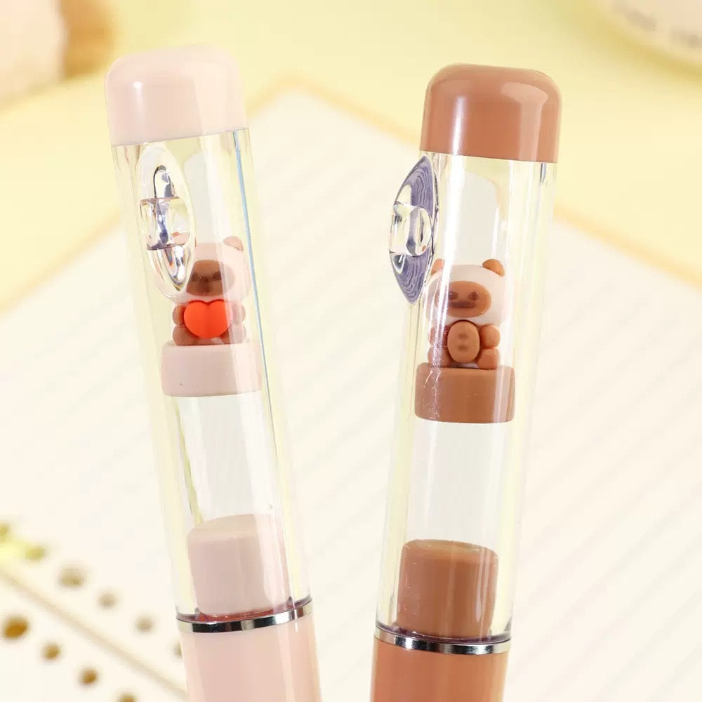 Kawaii Bear Shaker Gel Pen 0.5mm Black Ink Cute Floating Bear Writing Pen