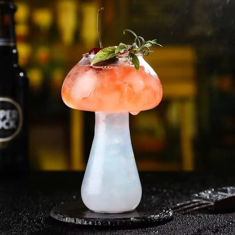 Mushroom-Shaped Cocktail Glass with Straw Creative Drinkware Glass