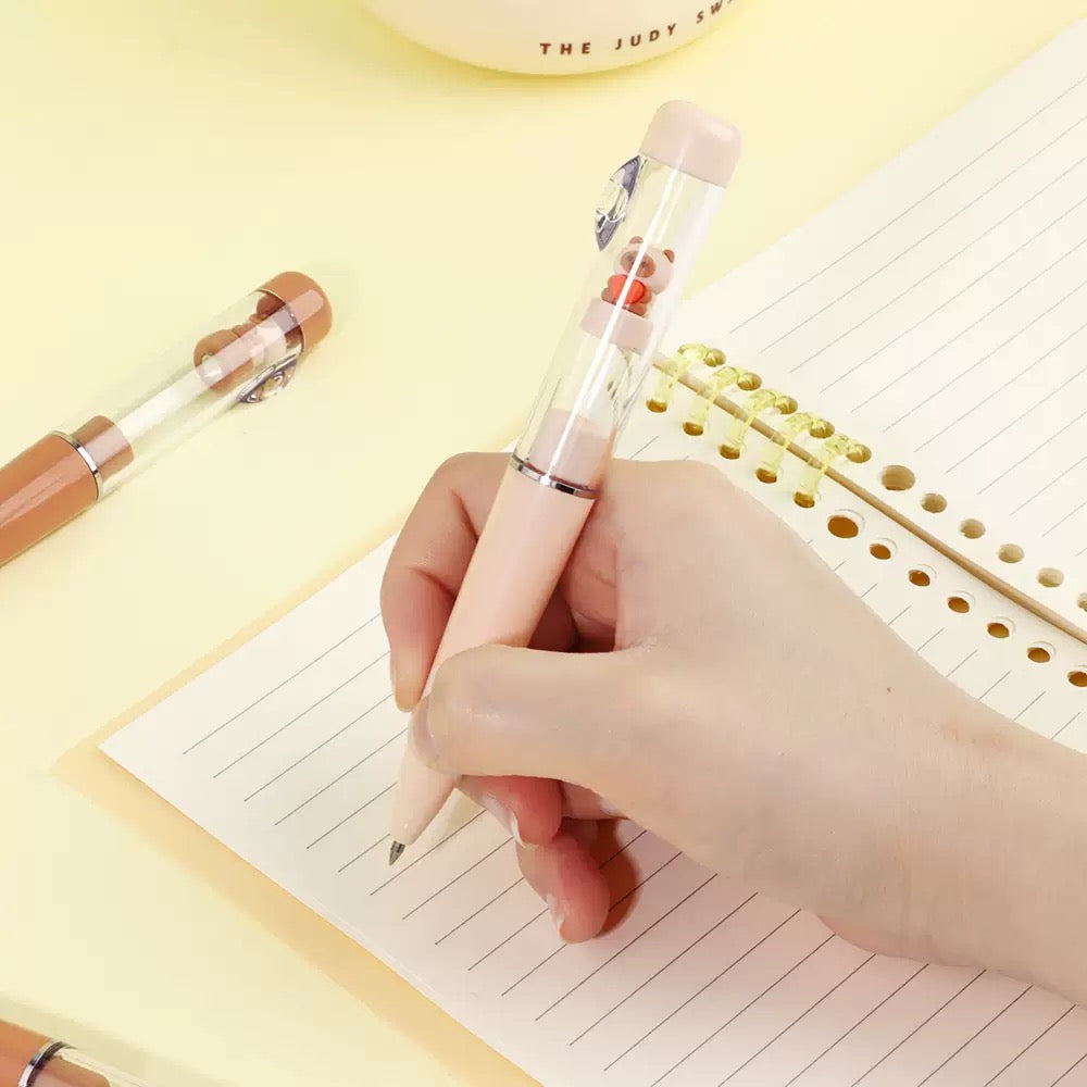 Kawaii Bear Shaker Gel Pen 0.5mm Black Ink Cute Floating Bear Writing Pen