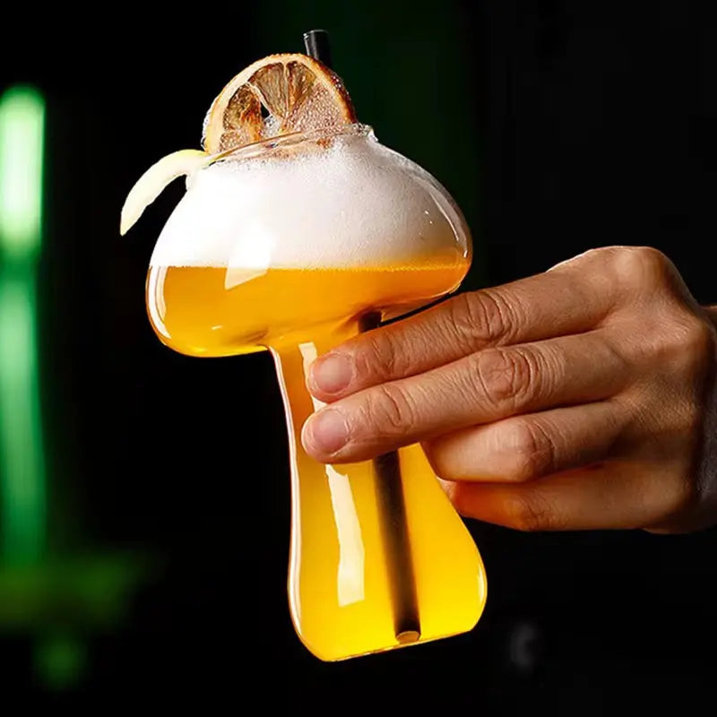 Mushroom-Shaped Cocktail Glass with Straw Creative Drinkware Glass