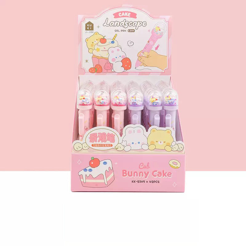 Kawaii Bear Cake Dome Shake Gel Pen 0.5mm Black Ink Pastel Glitter Pen