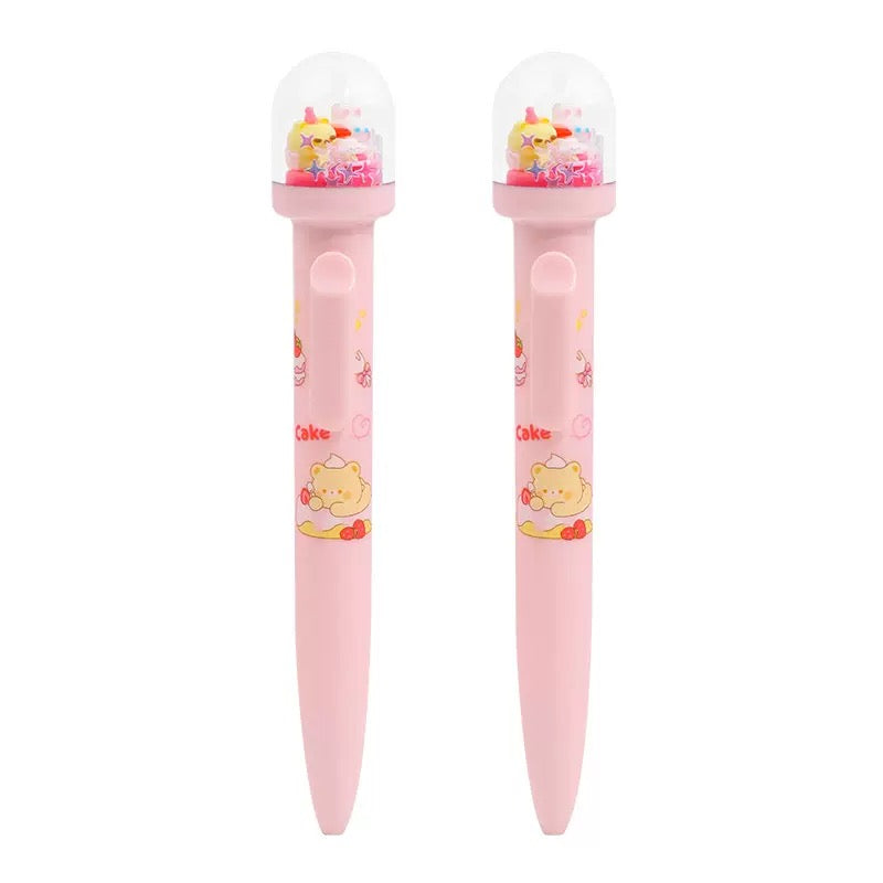Kawaii Bear Cake Dome Shake Gel Pen 0.5mm Black Ink Pastel Glitter Pen