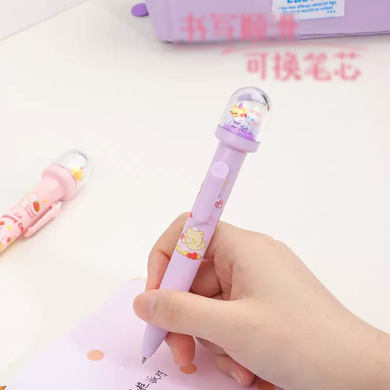 Kawaii Bear Cake Dome Shake Gel Pen 0.5mm Black Ink Pastel Glitter Pen