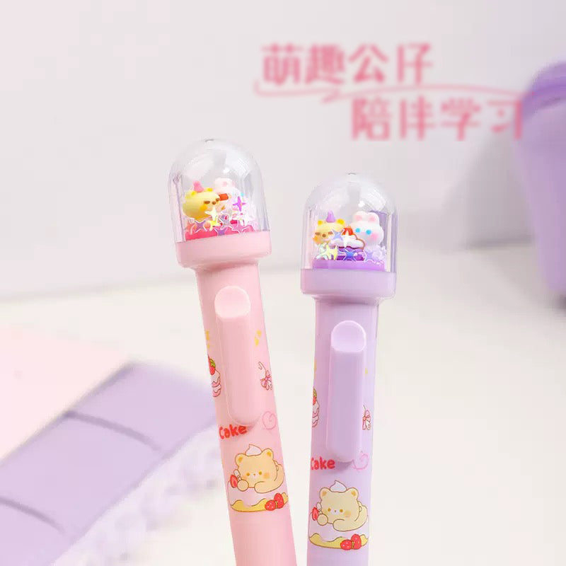 Kawaii Bear Cake Dome Shake Gel Pen 0.5mm Black Ink Pastel Glitter Pen