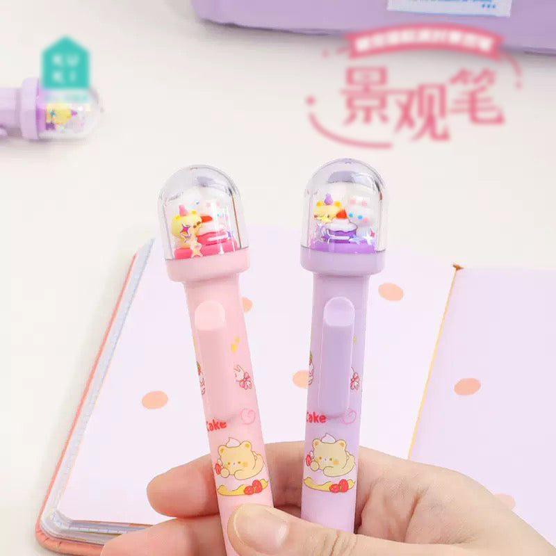 Kawaii Bear Cake Dome Shake Gel Pen 0.5mm Black Ink Pastel Glitter Pen