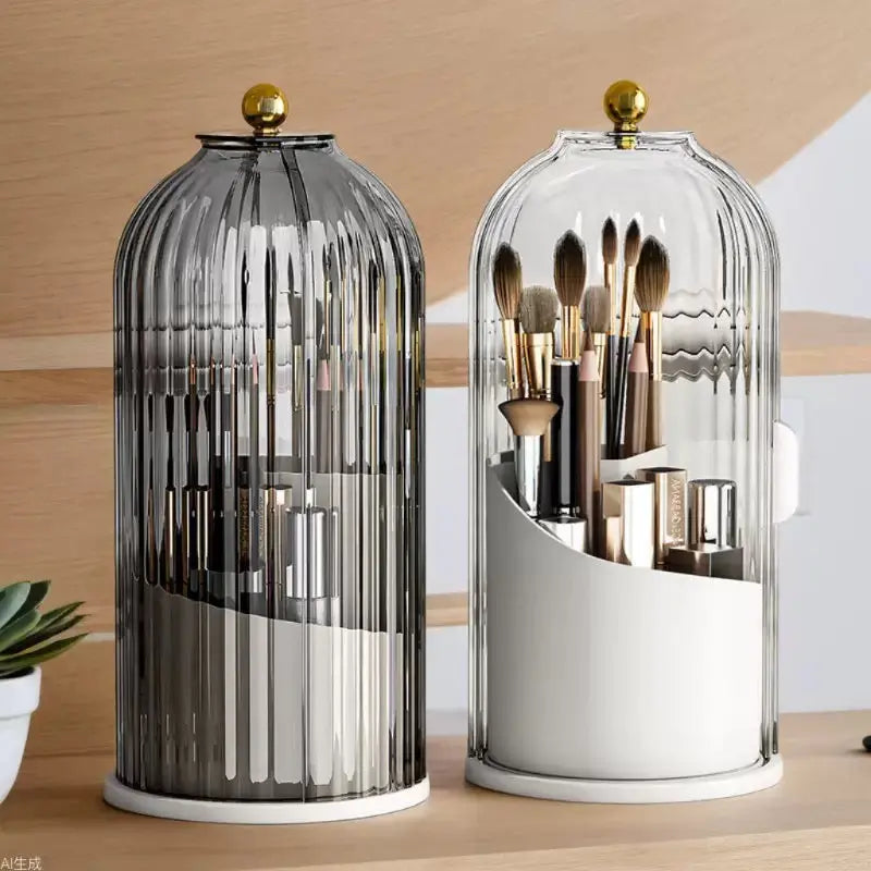360° Rotating Dustproof Makeup Brush Organizer with Transparent Lid