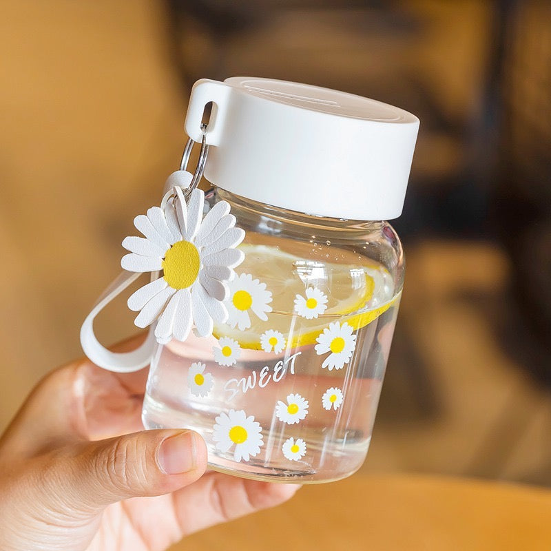 Cute Sunflower Mini Water Bottle With Rope & Keychain