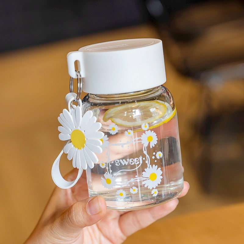 Cute Sunflower Mini Water Bottle With Rope & Keychain