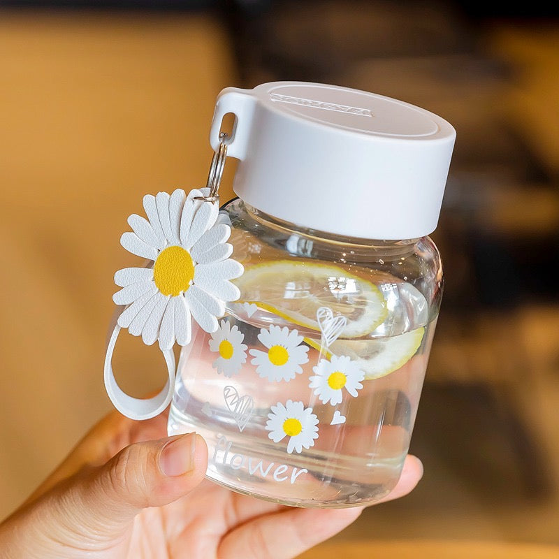 Cute Sunflower Mini Water Bottle With Rope & Keychain