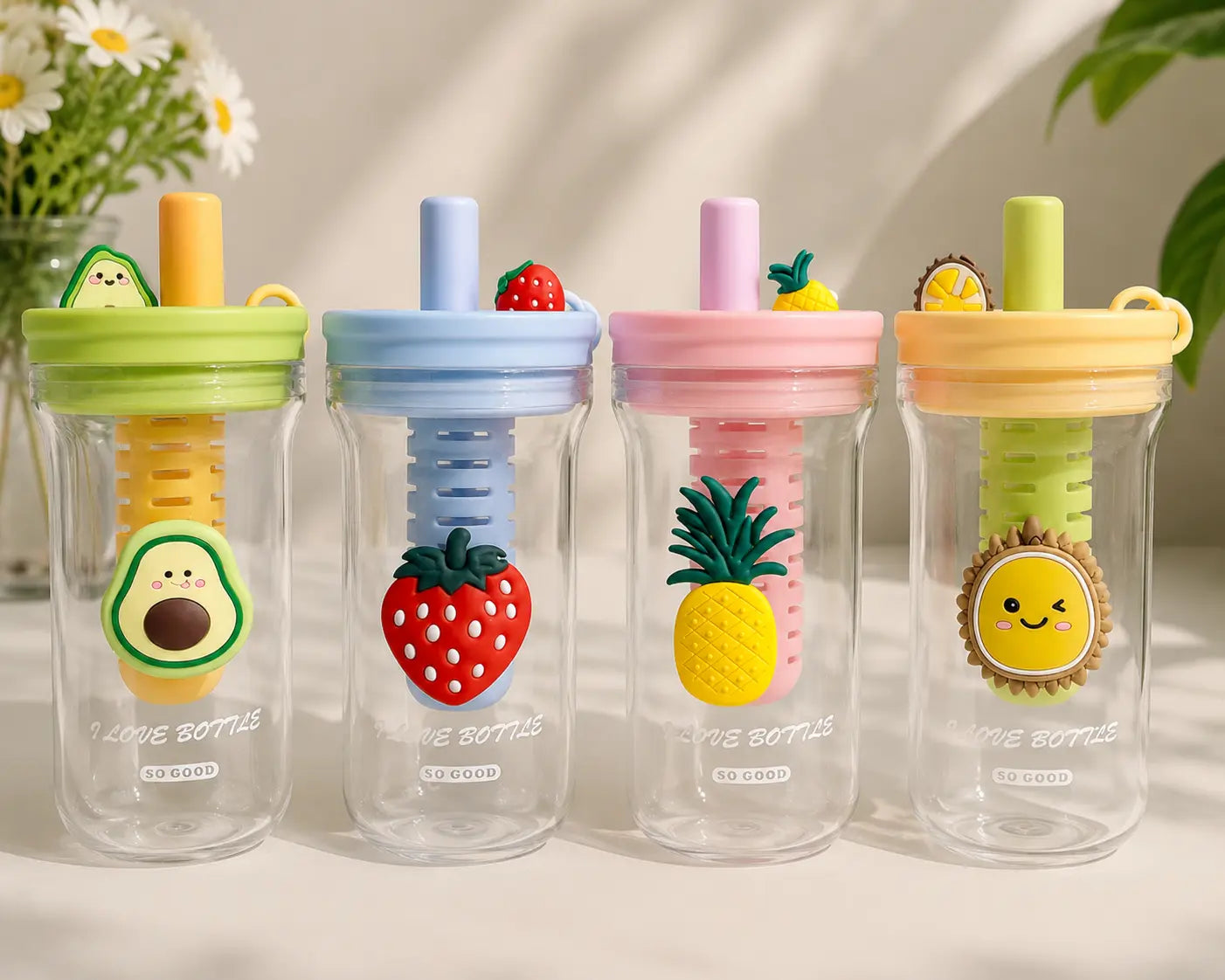 Cute Fruit Infuser Water Bottle with Straw