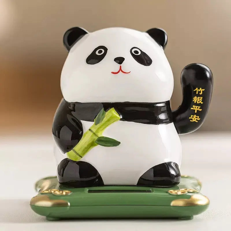Solar Powered Lucky Waving Panda Figurine Cute Car Dashboard & Home Decor