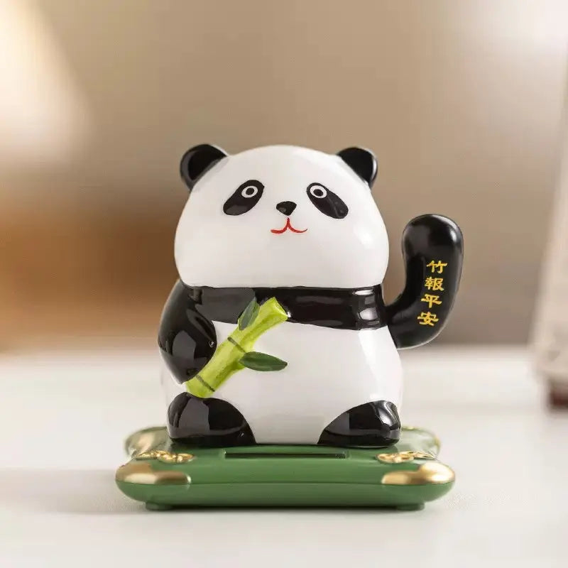 Solar Powered Lucky Waving Panda Figurine Cute Car Dashboard & Home Decor