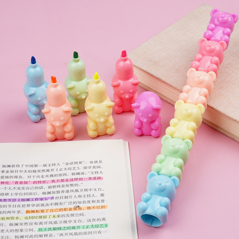 Kawaii Cartoon Line Color Marker Heart Bear Splicing Fluorescent Pen Splicing Highlighter