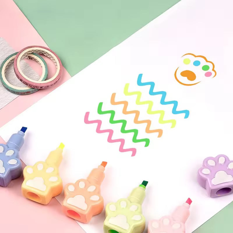 Creative Cartoon Cute Cat Claw Highlighter Wholesale Children's Account Pen Color Marker Pens Aesthetic Markers Highlighters