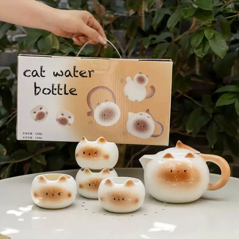 Cute Cat Ceramic Tea Set Cat Teapot with 4 Cups