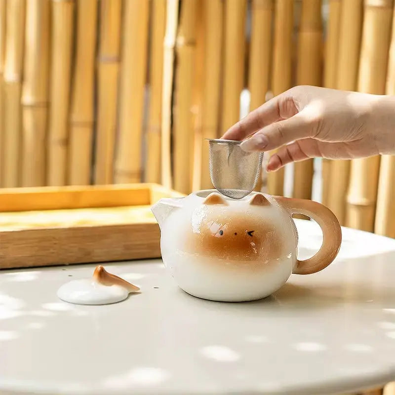 Cute Cat Ceramic Tea Set Cat Teapot with 4 Cups