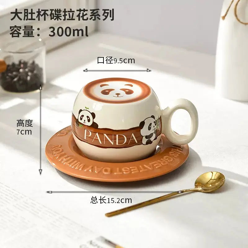 Cute Latte Art Ceramic Cup & Saucer Set Cartoon Coffee Mug