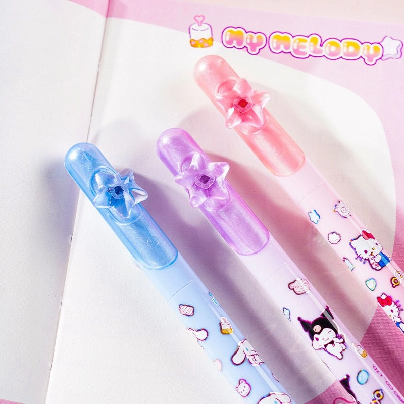 Cute Star Top Gel Pen Pastel Cartoon 0.5mm Black Ink Press Pen for School & Journaling