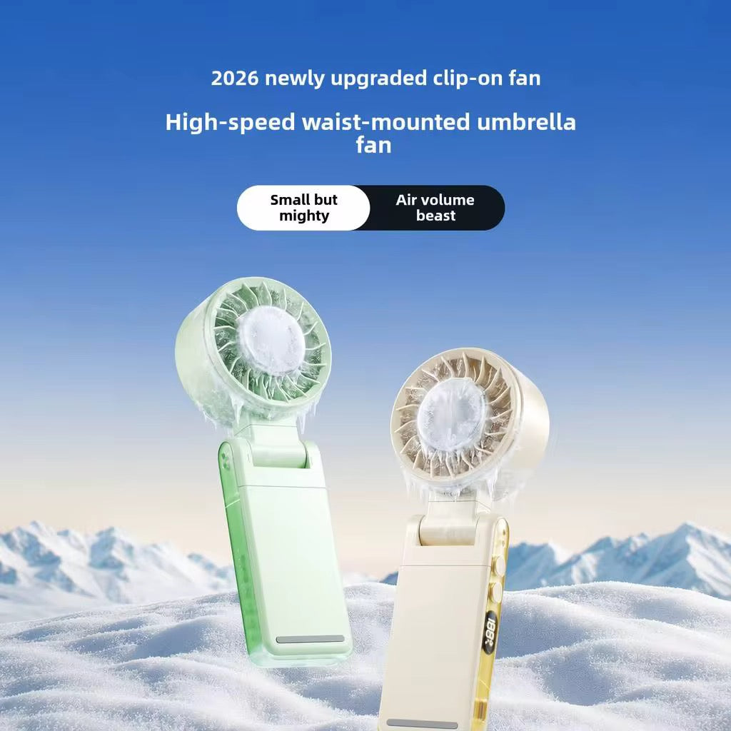 Portable Rechargeable Ice Cooling Clip Fan with LED Battery Display 360° Adjustable