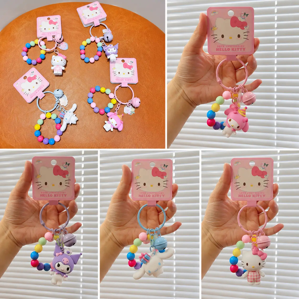 Cute Character Beaded Keychain with Bell & Charm