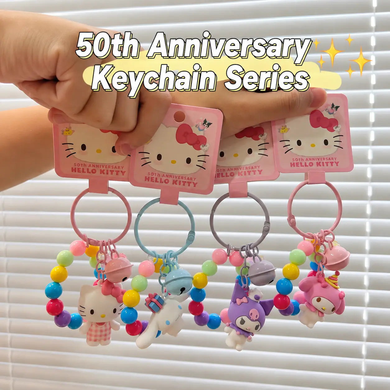 Cute Character Beaded Keychain with Bell & Charm