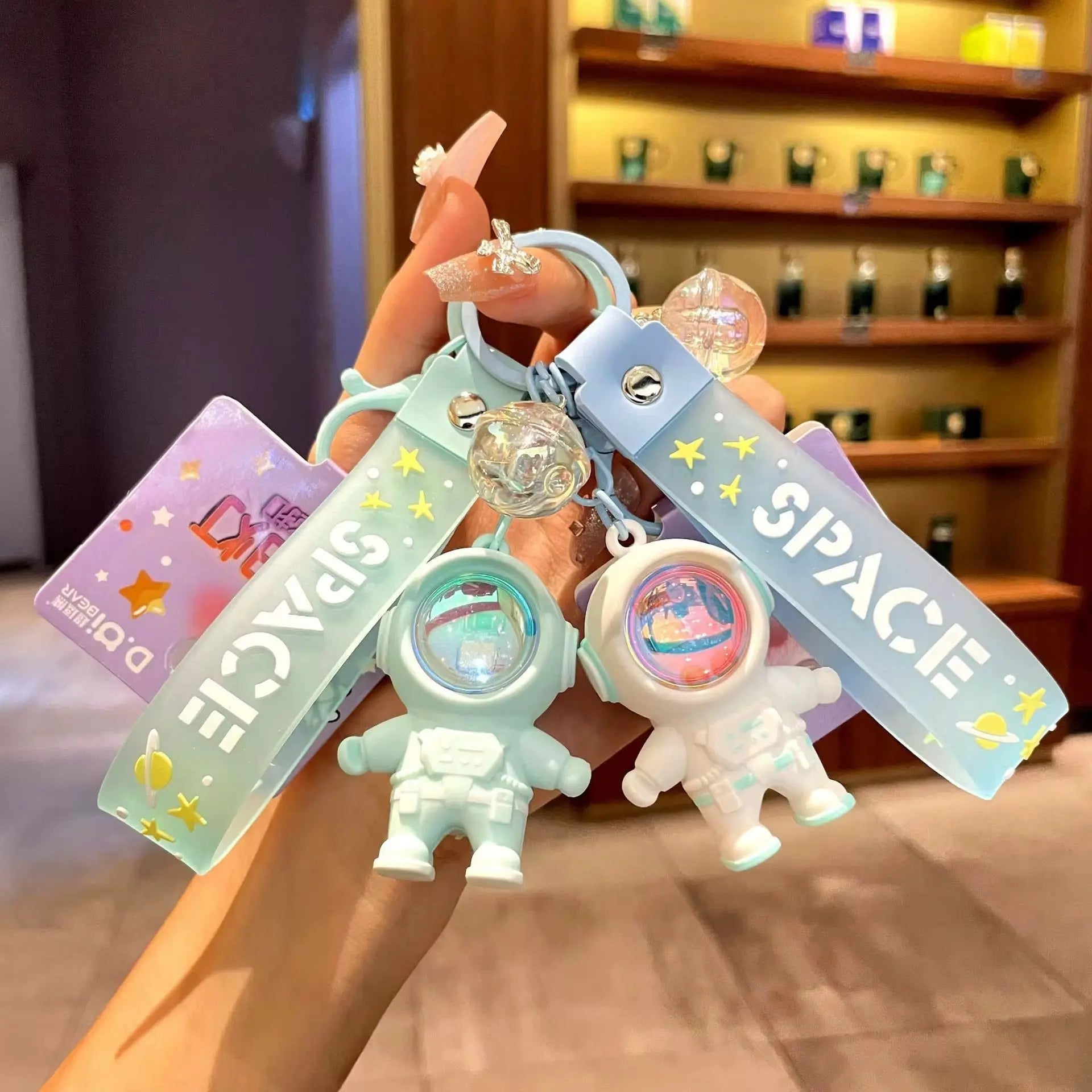 Cute Astronaut Space Keychain with Crystal Charm & Strap