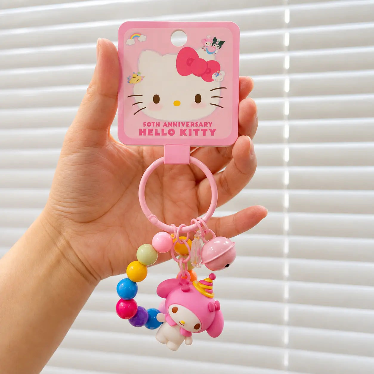 Cute Character Beaded Keychain with Bell & Charm