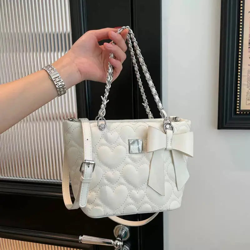 Heart Quilted Bow Chain Shoulder & Crossbody Bag