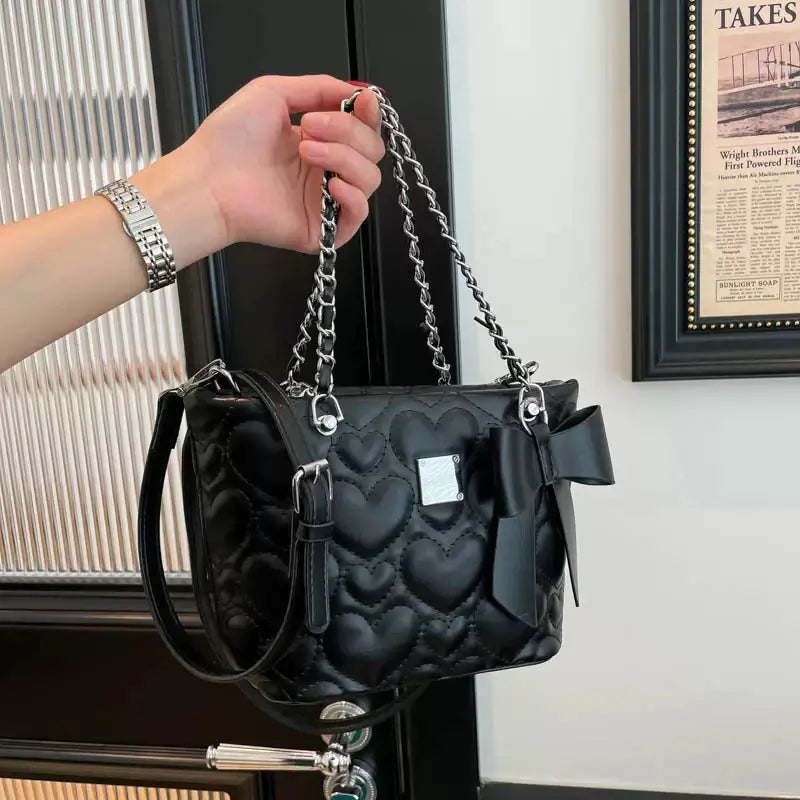 Heart Quilted Bow Chain Shoulder & Crossbody Bag