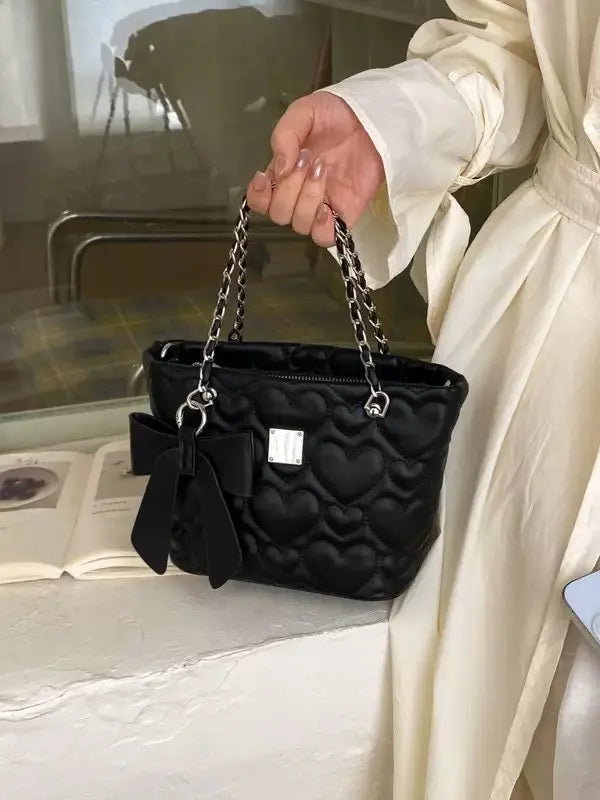 Heart Quilted Bow Chain Shoulder & Crossbody Bag