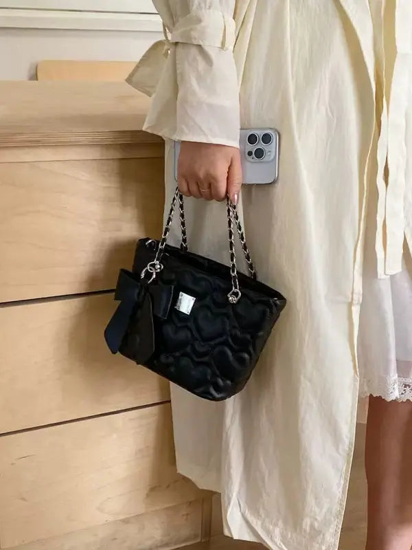 Heart Quilted Bow Chain Shoulder & Crossbody Bag