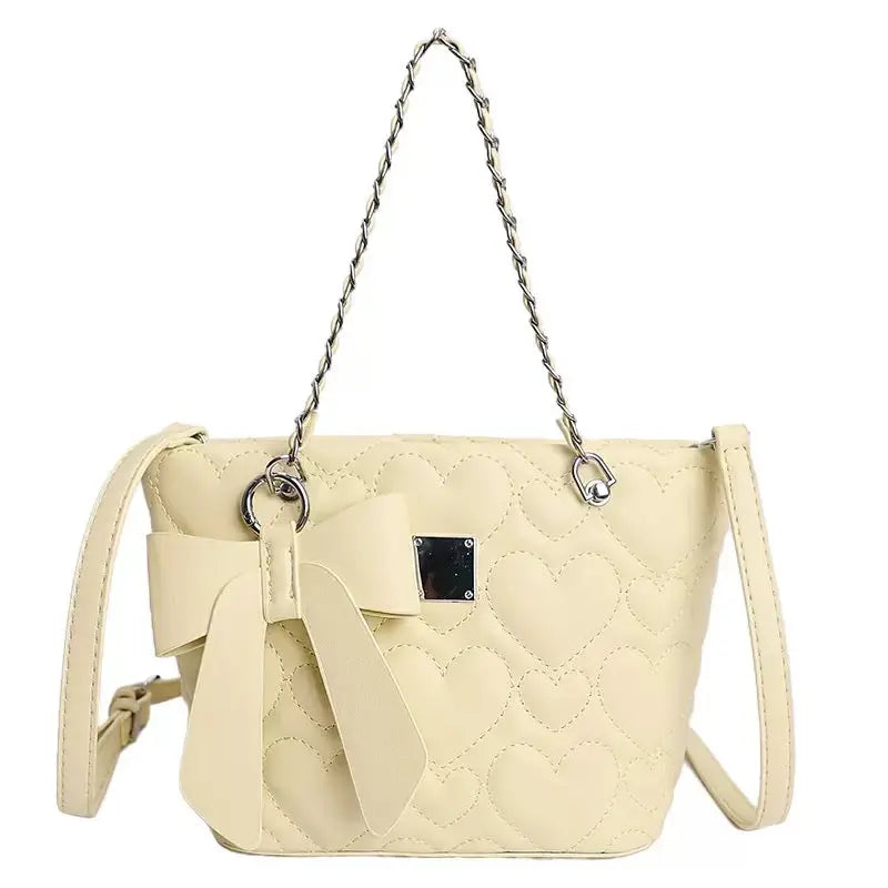 Heart Quilted Bow Chain Shoulder & Crossbody Bag