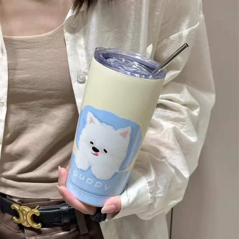 550ML Kawaii Cute Puppy Printed Stainless Steel Vacuum Mug