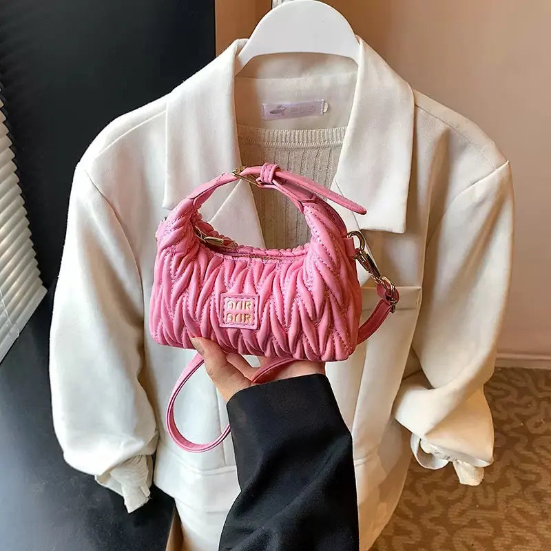 Mini Matelasse Ruched Crossbody Shoulder Bag for Kids & Girls Cute Designer Style Handbag