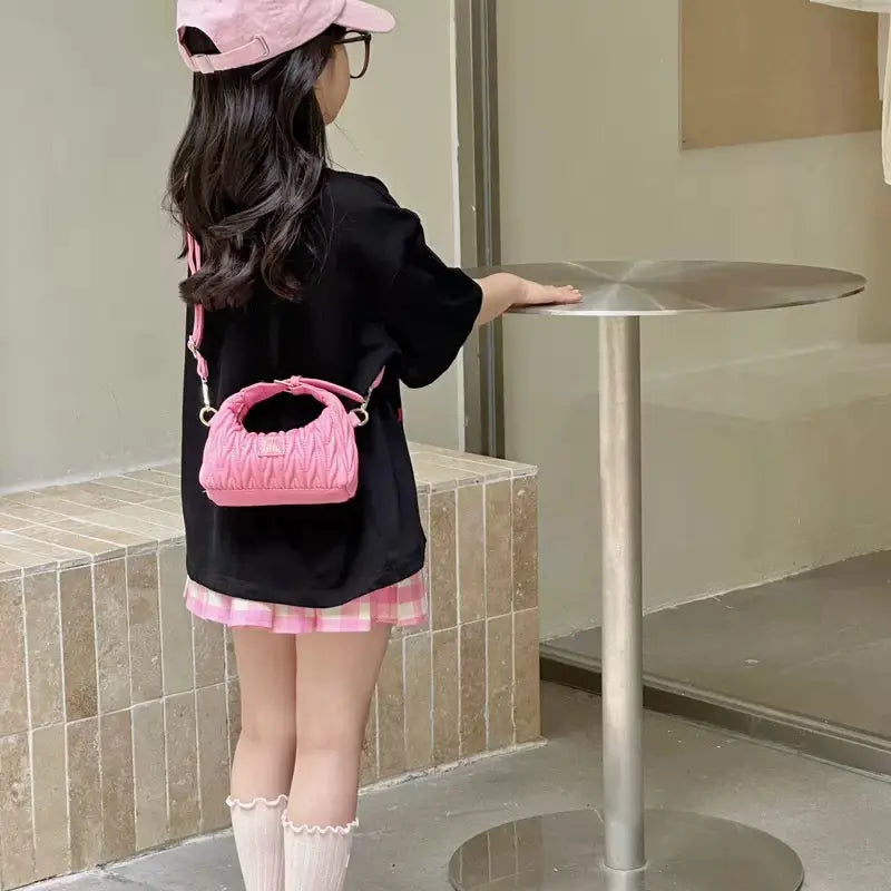 Mini Matelasse Ruched Crossbody Shoulder Bag for Kids & Girls Cute Designer Style Handbag