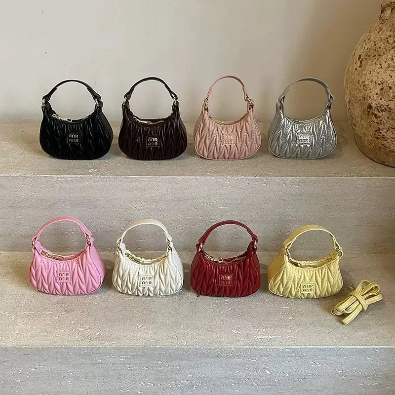 Mini Matelasse Ruched Crossbody Shoulder Bag for Kids & Girls Cute Designer Style Handbag