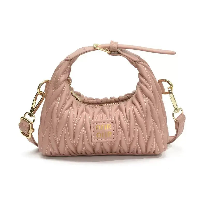 Mini Matelasse Ruched Crossbody Shoulder Bag for Kids & Girls Cute Designer Style Handbag