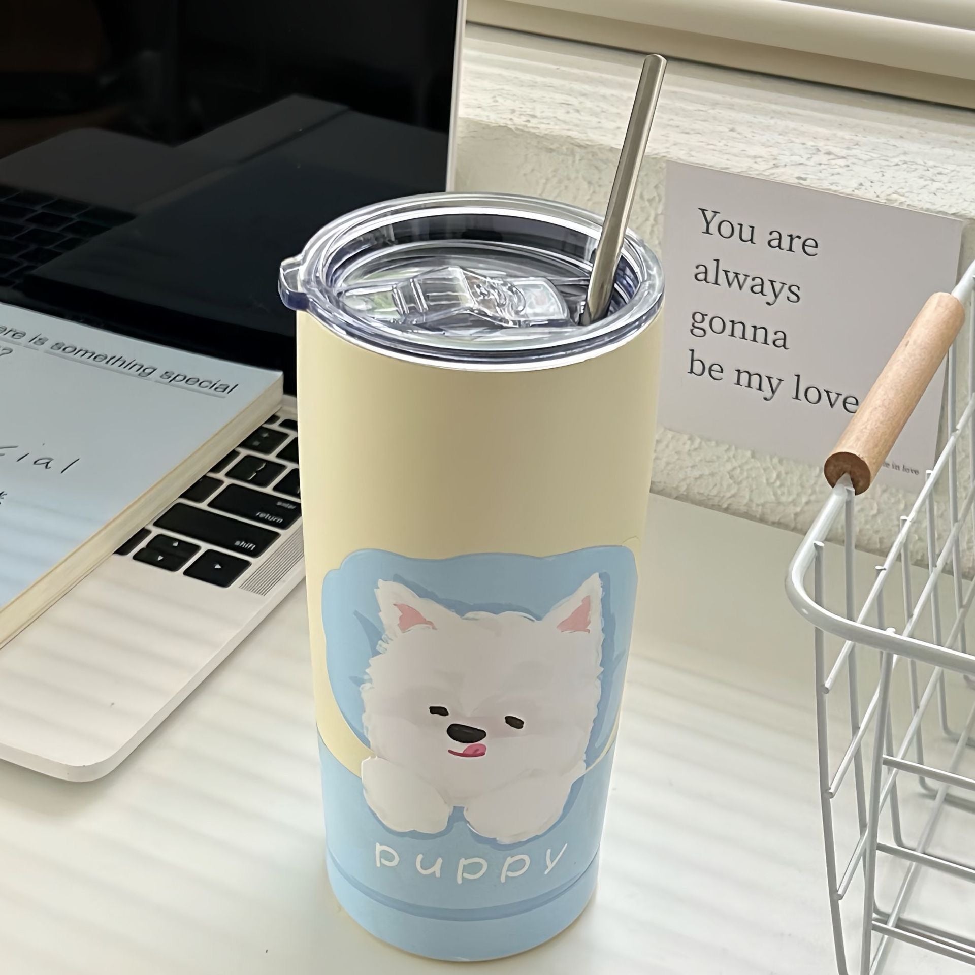 550ML Kawaii Cute Puppy Printed Stainless Steel Vacuum Mug