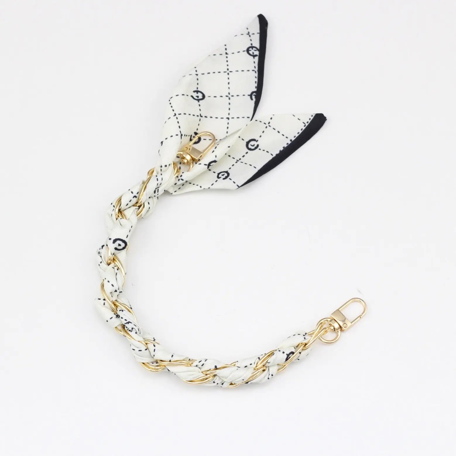 Silk Scarf & Gold Chain Phone Lanyard Wristlet Elegant Bow Ribbon Keyring & Bag Charm (Random Design)