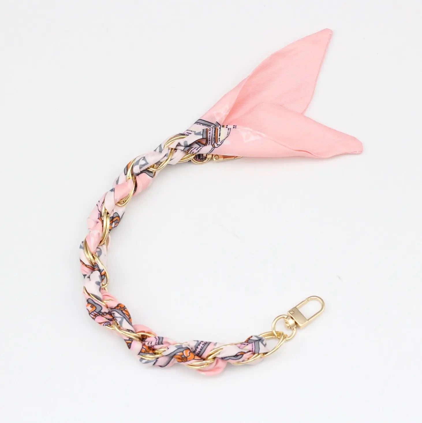 Silk Scarf & Gold Chain Phone Lanyard Wristlet Elegant Bow Ribbon Keyring & Bag Charm (Random Design)