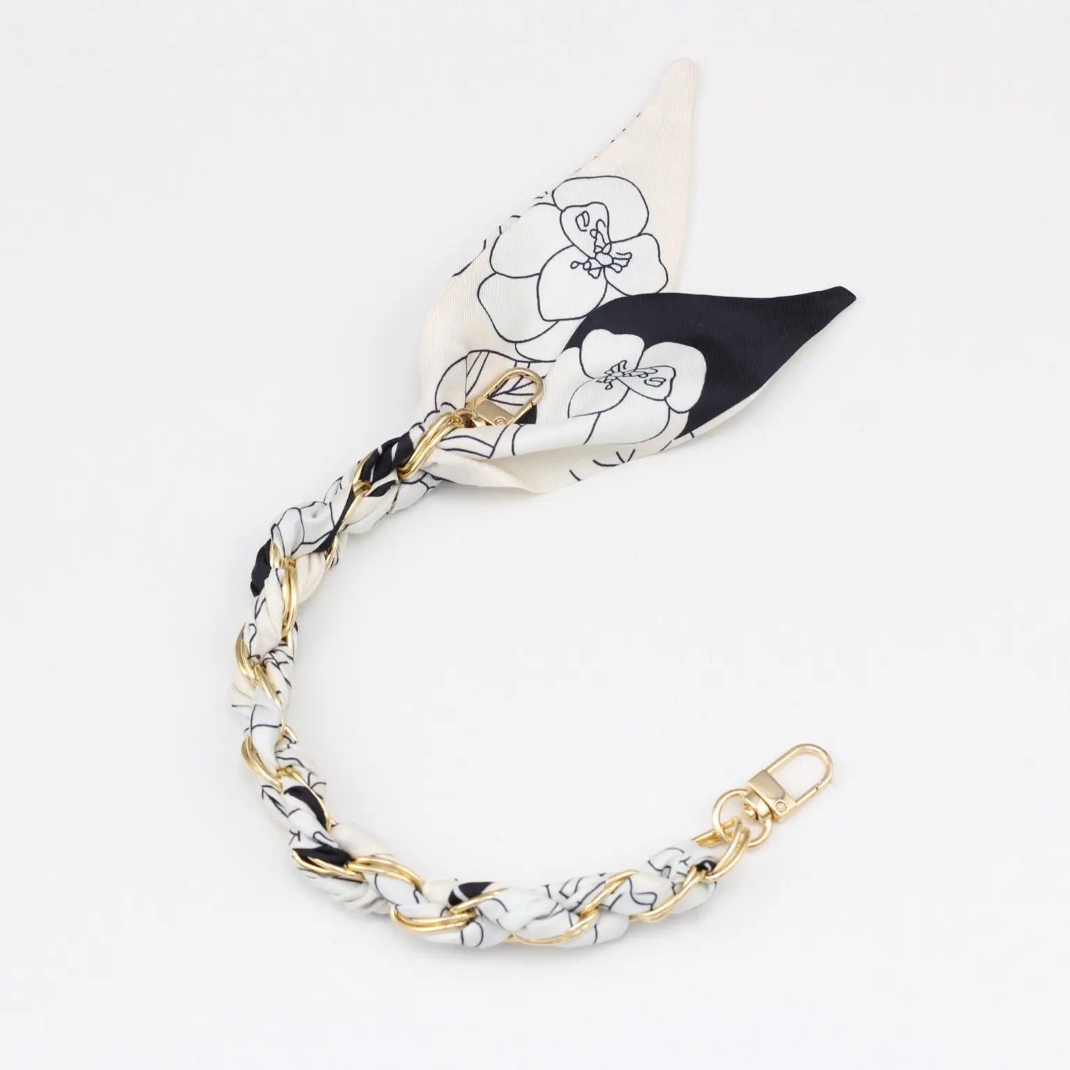 Silk Scarf & Gold Chain Phone Lanyard Wristlet Elegant Bow Ribbon Keyring & Bag Charm (Random Design)