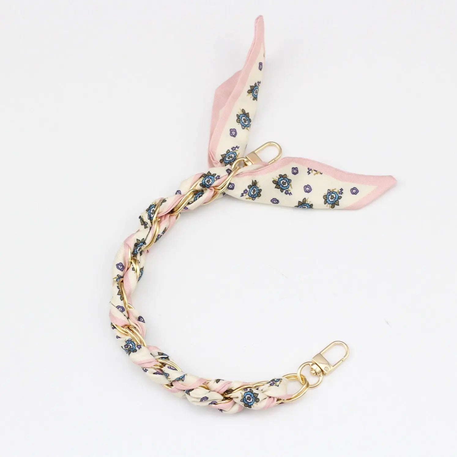 Silk Scarf & Gold Chain Phone Lanyard Wristlet Elegant Bow Ribbon Keyring & Bag Charm (Random Design)